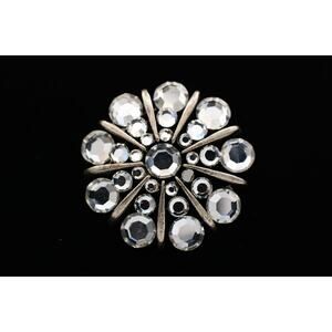 Bonnie J Crystal Pin Brooch Dark Silver Tone Sparkling Rhinestone Signed Bin1